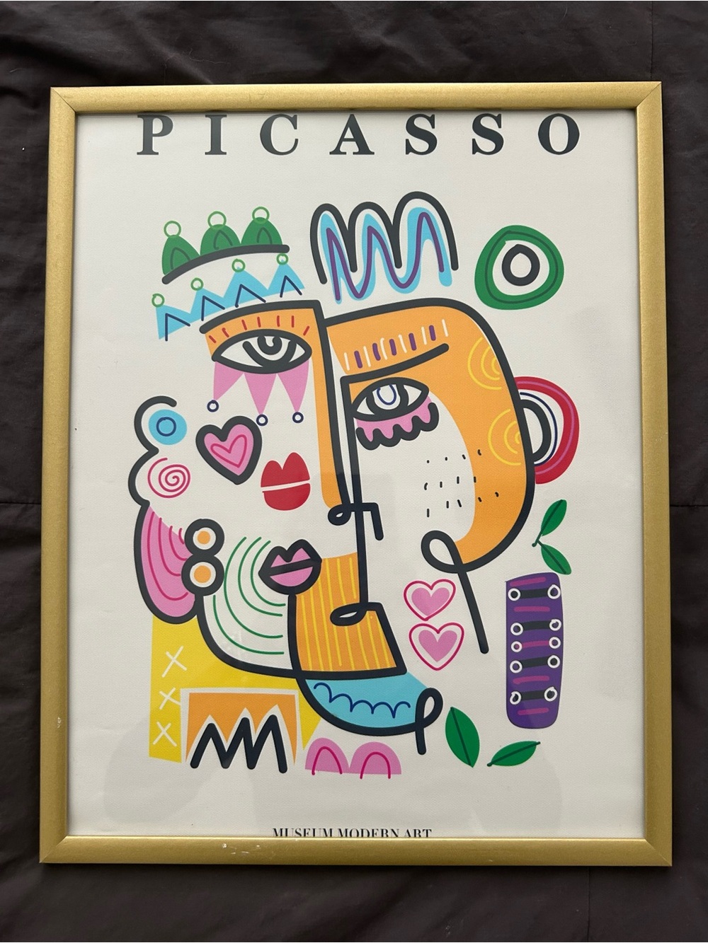 Picasso-Inspired Colorful Abstract Face Poster in Gold